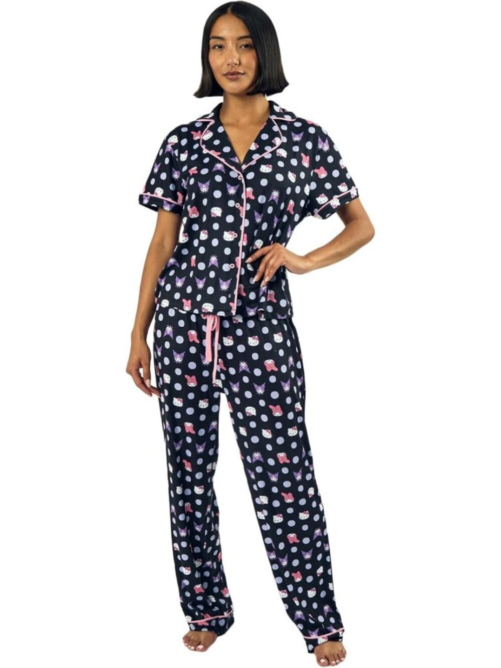 Cozy Polka Dot Sleep Shirt & Pants Set with Hello Kitty & Friends Character